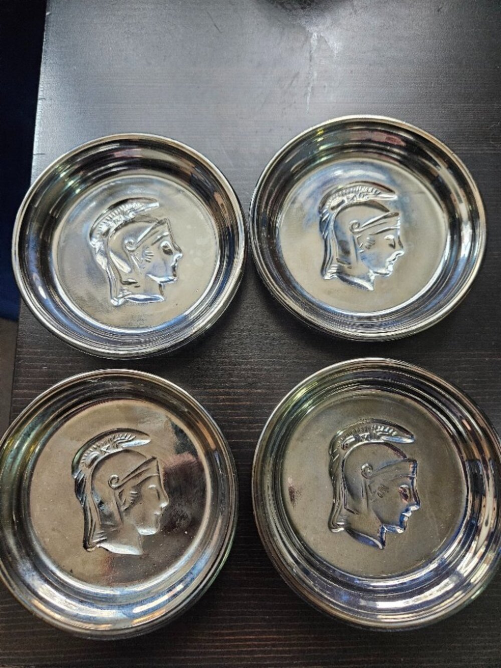Mercury Glass Roman Solider Head Set of 4 Coasters